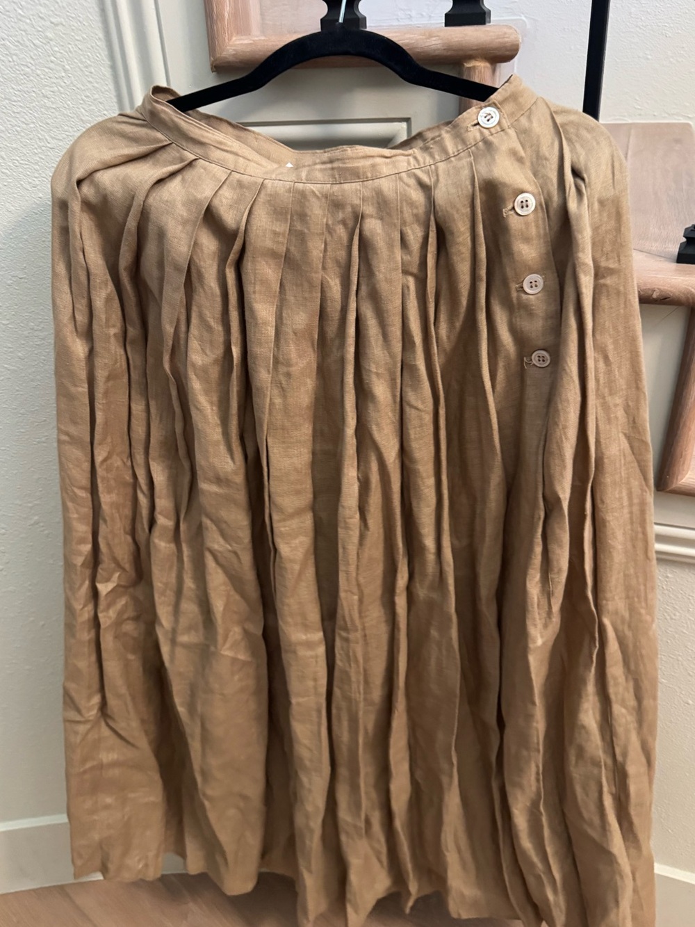 Calvin Klein Vintage Pleated Maxi Skirt in Light Khaki